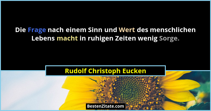 Die Frage nach einem Sinn und Wert des menschlichen Lebens macht in ruhigen Zeiten wenig Sorge.... - Rudolf Christoph Eucken