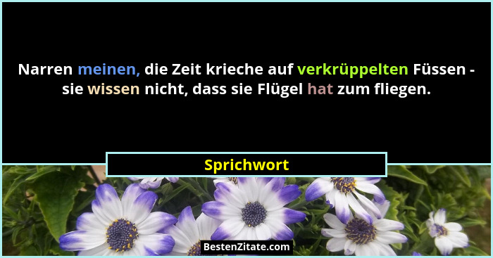 Narren meinen, die Zeit krieche auf verkrüppelten Füssen - sie wissen nicht, dass sie Flügel hat zum fliegen.... - Sprichwort