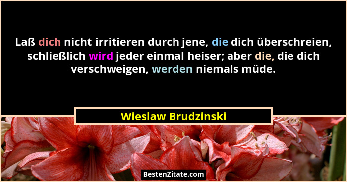 Laß dich nicht irritieren durch jene, die dich überschreien, schließlich wird jeder einmal heiser; aber die, die dich verschweige... - Wieslaw Brudzinski