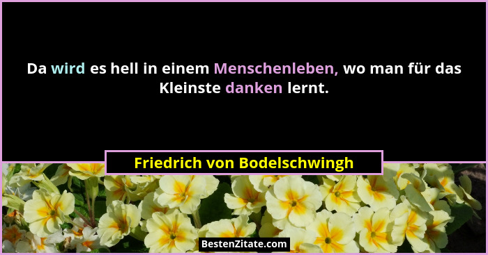 Da wird es hell in einem Menschenleben, wo man für das Kleinste danken lernt.... - Friedrich von Bodelschwingh