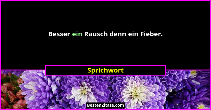 Besser ein Rausch denn ein Fieber.... - Sprichwort
