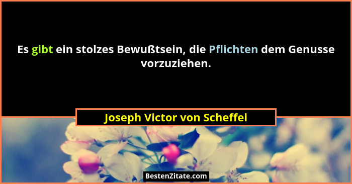 Es gibt ein stolzes Bewußtsein, die Pflichten dem Genusse vorzuziehen.... - Joseph Victor von Scheffel