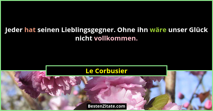 Jeder hat seinen Lieblingsgegner. Ohne ihn wäre unser Glück nicht vollkommen.... - Le Corbusier