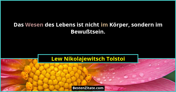 Das Wesen des Lebens ist nicht im Körper, sondern im Bewußtsein.... - Lew Nikolajewitsch Tolstoi