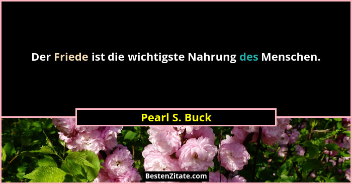 Der Friede ist die wichtigste Nahrung des Menschen.... - Pearl S. Buck