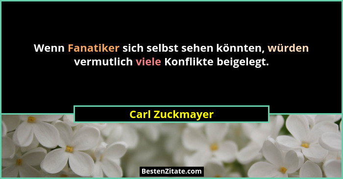 Wenn Fanatiker sich selbst sehen könnten, würden vermutlich viele Konflikte beigelegt.... - Carl Zuckmayer