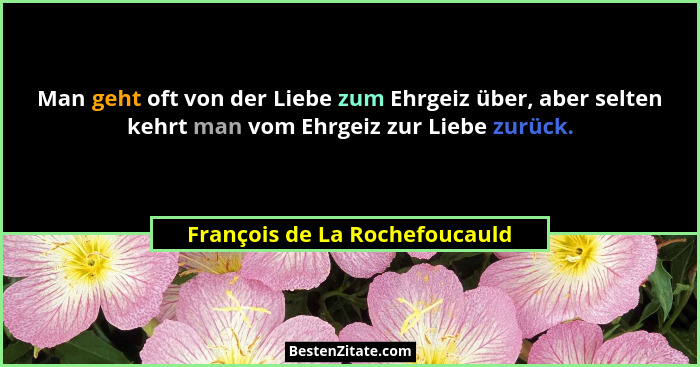 Man geht oft von der Liebe zum Ehrgeiz über, aber selten kehrt man vom Ehrgeiz zur Liebe zurück.... - François de La Rochefoucauld