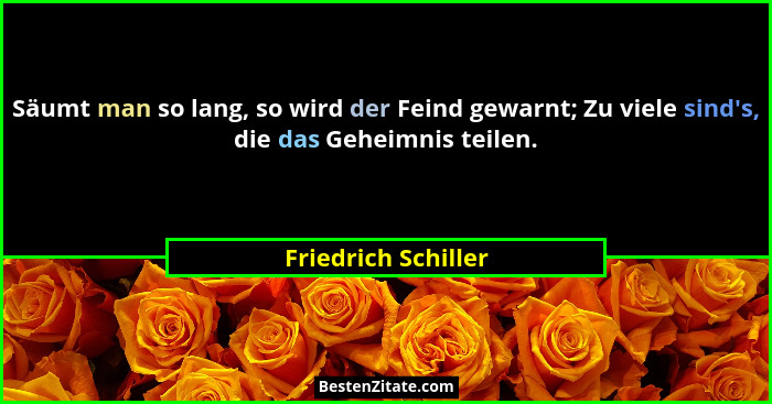 Säumt man so lang, so wird der Feind gewarnt; Zu viele sind's, die das Geheimnis teilen.... - Friedrich Schiller