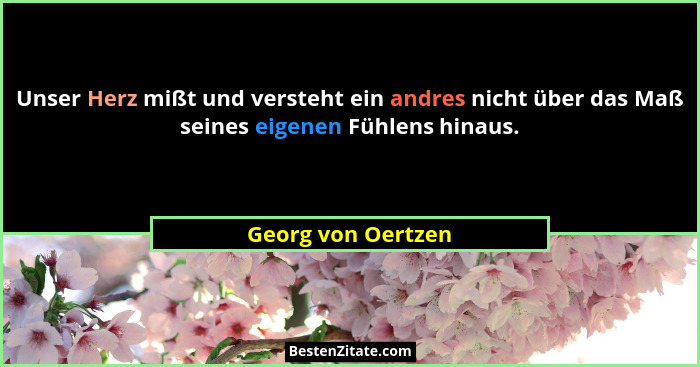 Unser Herz mißt und versteht ein andres nicht über das Maß seines eigenen Fühlens hinaus.... - Georg von Oertzen