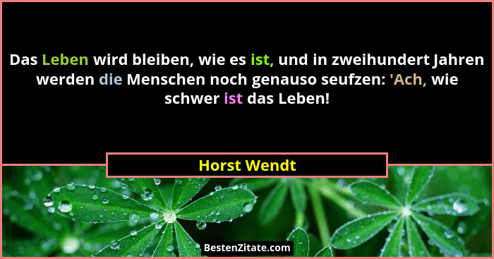 Das Leben wird bleiben, wie es ist, und in zweihundert Jahren werden die Menschen noch genauso seufzen: 'Ach, wie schwer ist das Leb... - Horst Wendt
