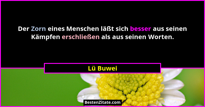 Der Zorn eines Menschen läßt sich besser aus seinen Kämpfen erschließen als aus seinen Worten.... - Lü Buwei
