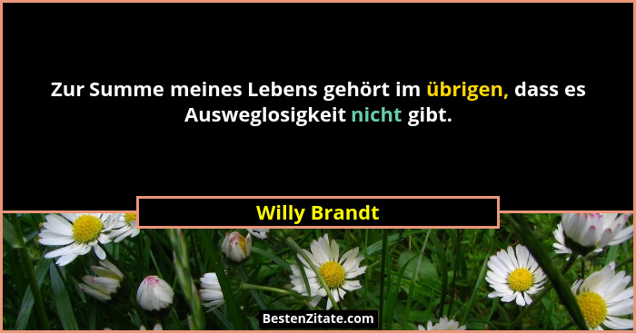 Zur Summe meines Lebens gehört im übrigen, dass es Ausweglosigkeit nicht gibt.... - Willy Brandt