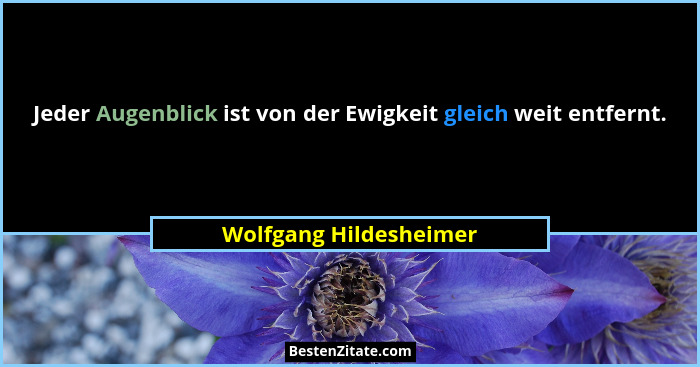 Jeder Augenblick ist von der Ewigkeit gleich weit entfernt.... - Wolfgang Hildesheimer