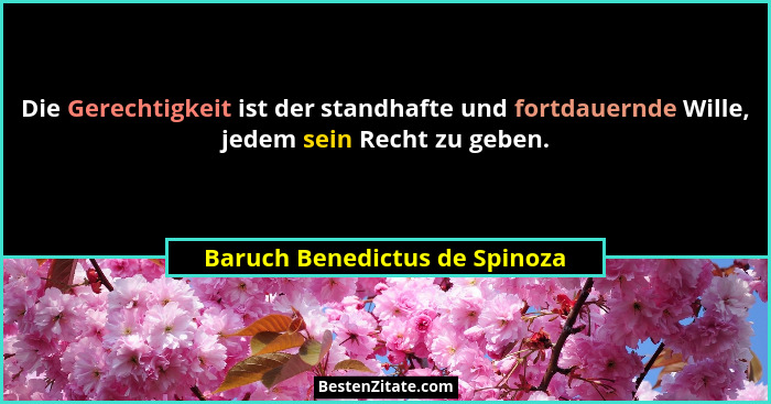 Die Gerechtigkeit ist der standhafte und fortdauernde Wille, jedem sein Recht zu geben.... - Baruch Benedictus de Spinoza