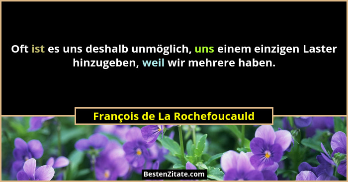 Oft ist es uns deshalb unmöglich, uns einem einzigen Laster hinzugeben, weil wir mehrere haben.... - François de La Rochefoucauld