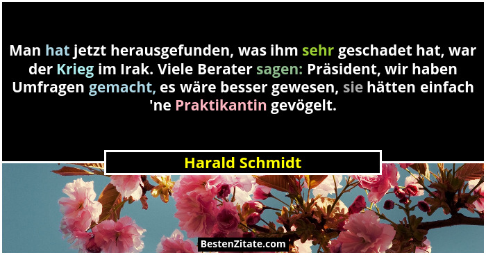 Man hat jetzt herausgefunden, was ihm sehr geschadet hat, war der Krieg im Irak. Viele Berater sagen: Präsident, wir haben Umfragen g... - Harald Schmidt