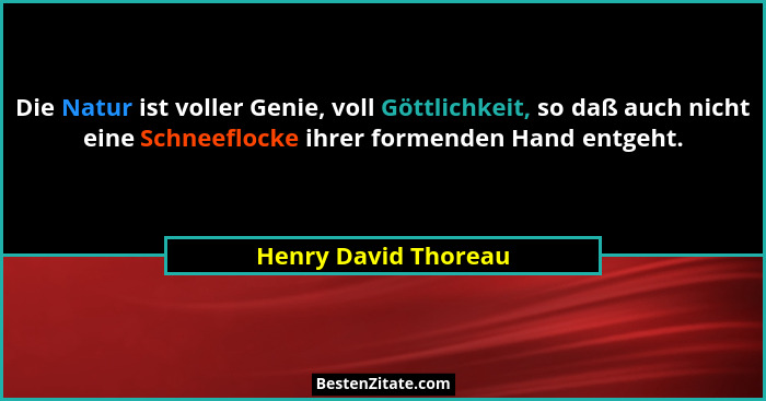 Die Natur ist voller Genie, voll Göttlichkeit, so daß auch nicht eine Schneeflocke ihrer formenden Hand entgeht.... - Henry David Thoreau