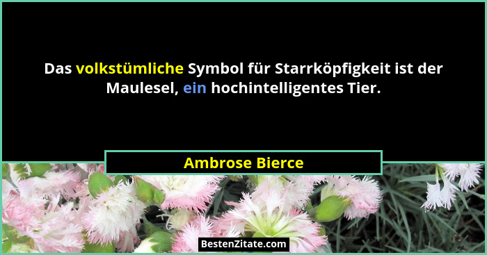 Das volkstümliche Symbol für Starrköpfigkeit ist der Maulesel, ein hochintelligentes Tier.... - Ambrose Bierce