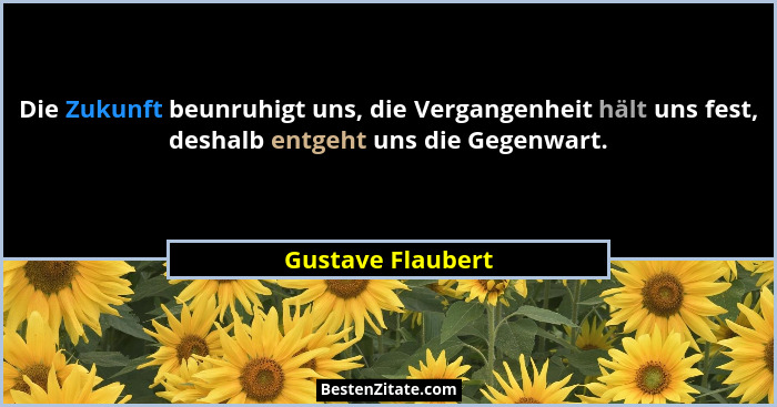 Die Zukunft beunruhigt uns, die Vergangenheit hält uns fest, deshalb entgeht uns die Gegenwart.... - Gustave Flaubert