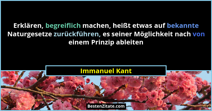 Erklären, begreiflich machen, heißt etwas auf bekannte Naturgesetze zurückführen, es seiner Möglichkeit nach von einem Prinzip ableite... - Immanuel Kant
