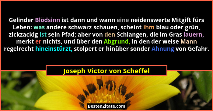 Gelinder Blödsinn ist dann und wann eine neidenswerte Mitgift fürs Leben: was andere schwarz schauen, scheint ihm blau od... - Joseph Victor von Scheffel