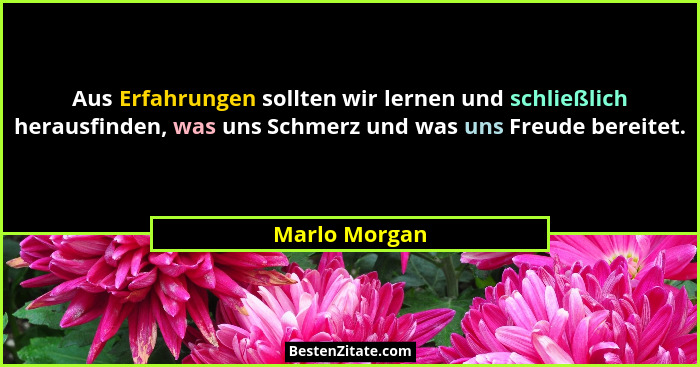 Aus Erfahrungen sollten wir lernen und schließlich herausfinden, was uns Schmerz und was uns Freude bereitet.... - Marlo Morgan