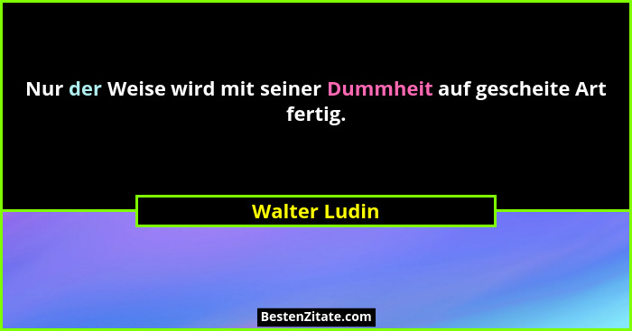 Nur der Weise wird mit seiner Dummheit auf gescheite Art fertig.... - Walter Ludin