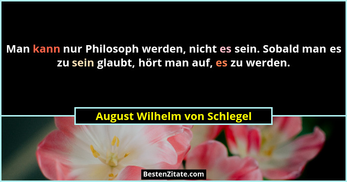 Man kann nur Philosoph werden, nicht es sein. Sobald man es zu sein glaubt, hört man auf, es zu werden.... - August Wilhelm von Schlegel