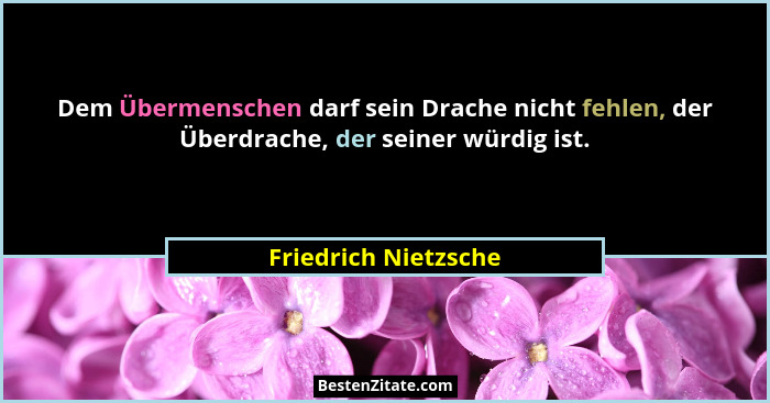 Dem Übermenschen darf sein Drache nicht fehlen, der Überdrache, der seiner würdig ist.... - Friedrich Nietzsche