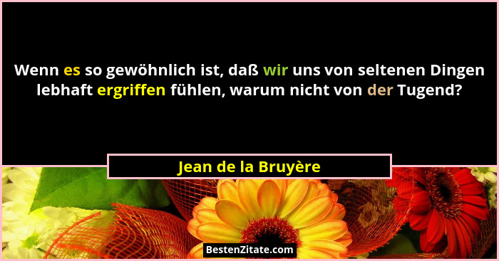 Wenn es so gewöhnlich ist, daß wir uns von seltenen Dingen lebhaft ergriffen fühlen, warum nicht von der Tugend?... - Jean de la Bruyère