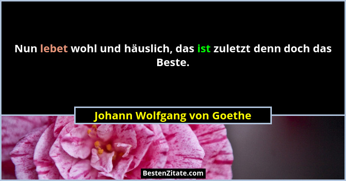 Nun lebet wohl und häuslich, das ist zuletzt denn doch das Beste.... - Johann Wolfgang von Goethe