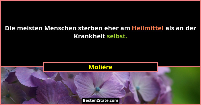 Die meisten Menschen sterben eher am Heilmittel als an der Krankheit selbst.... - Molière