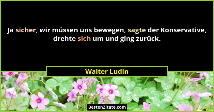 Ja sicher, wir müssen uns bewegen, sagte der Konservative, drehte sich um und ging zurück.... - Walter Ludin