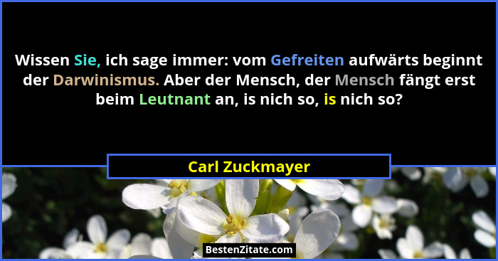 Wissen Sie, ich sage immer: vom Gefreiten aufwärts beginnt der Darwinismus. Aber der Mensch, der Mensch fängt erst beim Leutnant an,... - Carl Zuckmayer