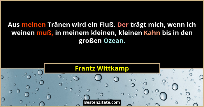 Aus meinen Tränen wird ein Fluß. Der trägt mich, wenn ich weinen muß, in meinem kleinen, kleinen Kahn bis in den großen Ozean.... - Frantz Wittkamp