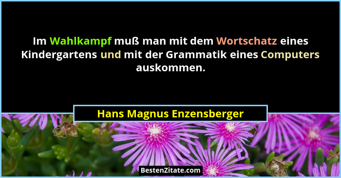 Im Wahlkampf muß man mit dem Wortschatz eines Kindergartens und mit der Grammatik eines Computers auskommen.... - Hans Magnus Enzensberger