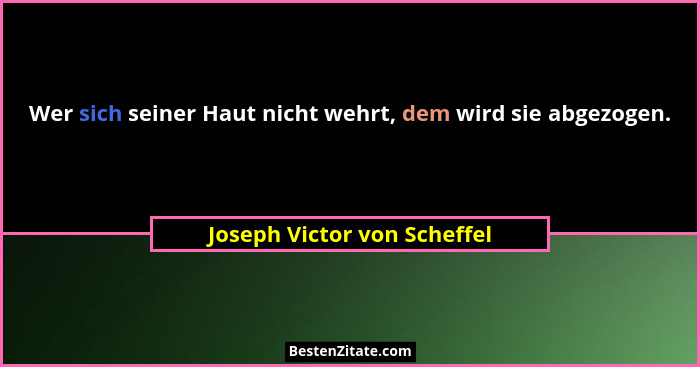 Wer sich seiner Haut nicht wehrt, dem wird sie abgezogen.... - Joseph Victor von Scheffel