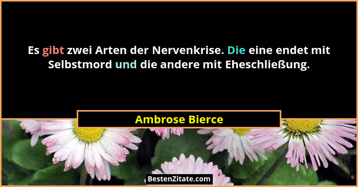 Es gibt zwei Arten der Nervenkrise. Die eine endet mit Selbstmord und die andere mit Eheschließung.... - Ambrose Bierce