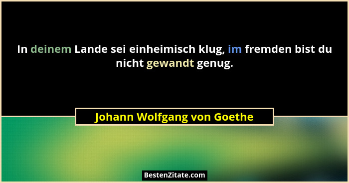 In deinem Lande sei einheimisch klug, im fremden bist du nicht gewandt genug.... - Johann Wolfgang von Goethe
