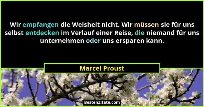 Wir empfangen die Weisheit nicht. Wir müssen sie für uns selbst entdecken im Verlauf einer Reise, die niemand für uns unternehmen oder... - Marcel Proust