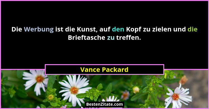 Die Werbung ist die Kunst, auf den Kopf zu zielen und die Brieftasche zu treffen.... - Vance Packard