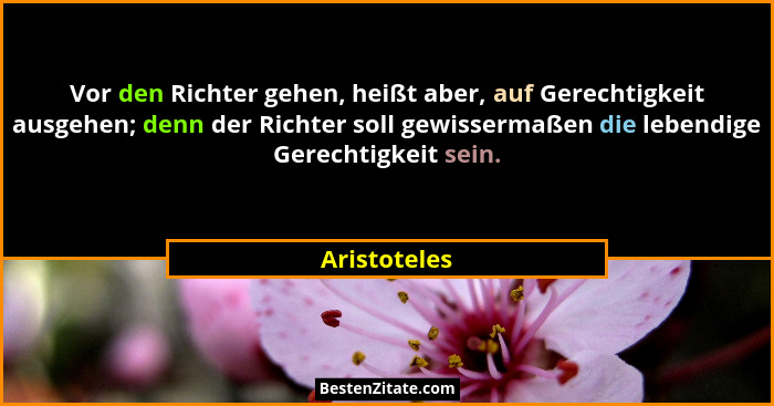 Vor den Richter gehen, heißt aber, auf Gerechtigkeit ausgehen; denn der Richter soll gewissermaßen die lebendige Gerechtigkeit sein.... - Aristoteles