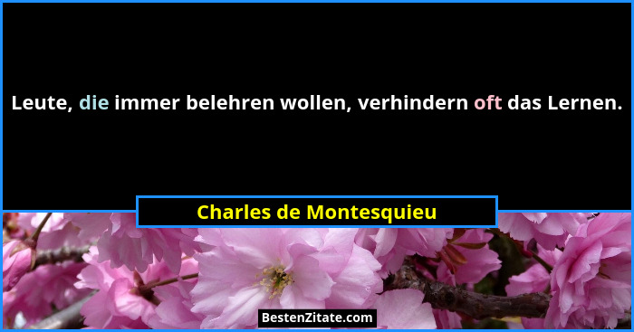 Leute, die immer belehren wollen, verhindern oft das Lernen.... - Charles de Montesquieu