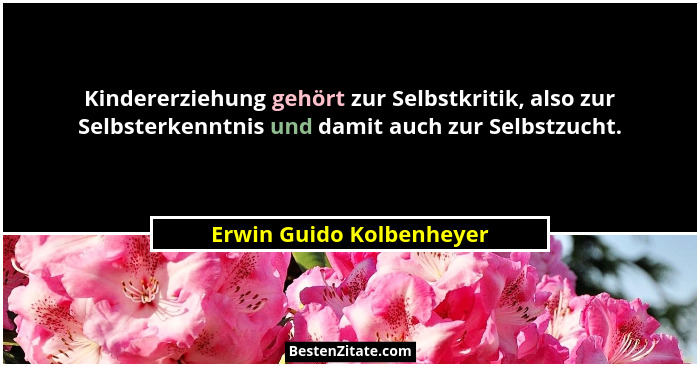 Kindererziehung gehört zur Selbstkritik, also zur Selbsterkenntnis und damit auch zur Selbstzucht.... - Erwin Guido Kolbenheyer