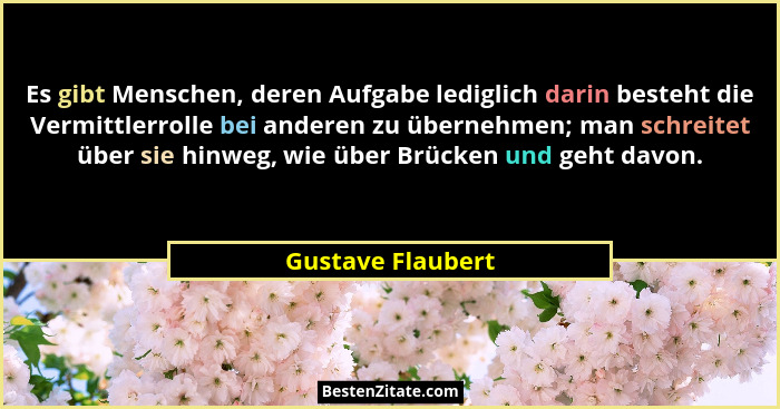Es gibt Menschen, deren Aufgabe lediglich darin besteht die Vermittlerrolle bei anderen zu übernehmen; man schreitet über sie hinwe... - Gustave Flaubert