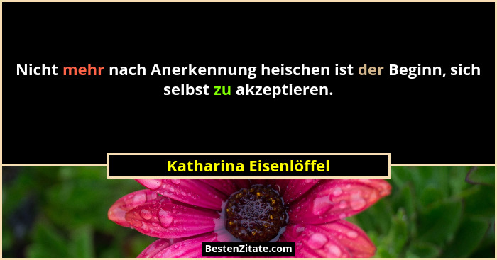 Nicht mehr nach Anerkennung heischen ist der Beginn, sich selbst zu akzeptieren.... - Katharina Eisenlöffel