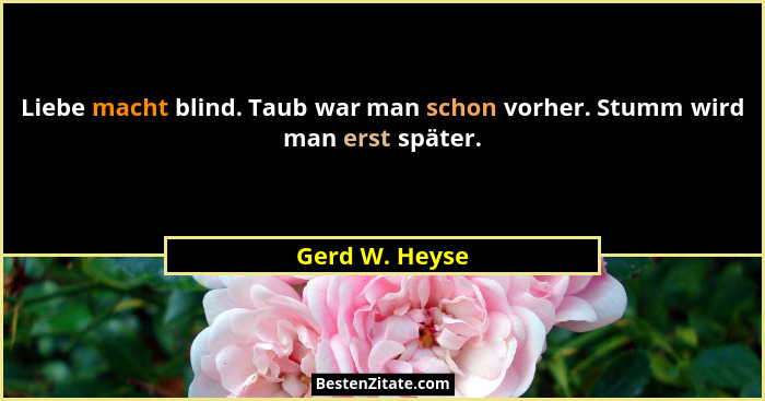 Liebe macht blind. Taub war man schon vorher. Stumm wird man erst später.... - Gerd W. Heyse