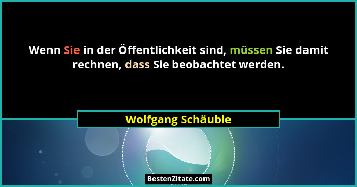 Wenn Sie in der Öffent­lichkeit sind, müssen Sie damit rechnen, dass Sie beobachtet werden.... - Wolfgang Schäuble
