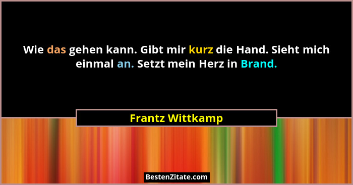 Wie das gehen kann. Gibt mir kurz die Hand. Sieht mich einmal an. Setzt mein Herz in Brand.... - Frantz Wittkamp