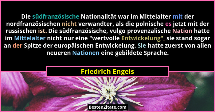 Die südfranzösische Nationalität war im Mittelalter mit der nordfranzösischen nicht verwandter, als die polnische es jetzt mit der... - Friedrich Engels